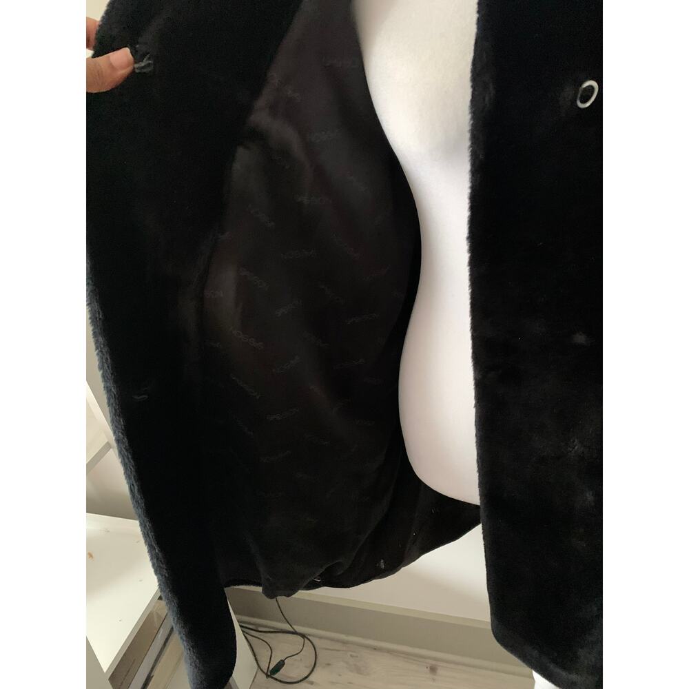 Vintage 80s Sasson Borgazi Faux Fur Black Coat Striped Sleeve Size 12 - Picture 3 of 5